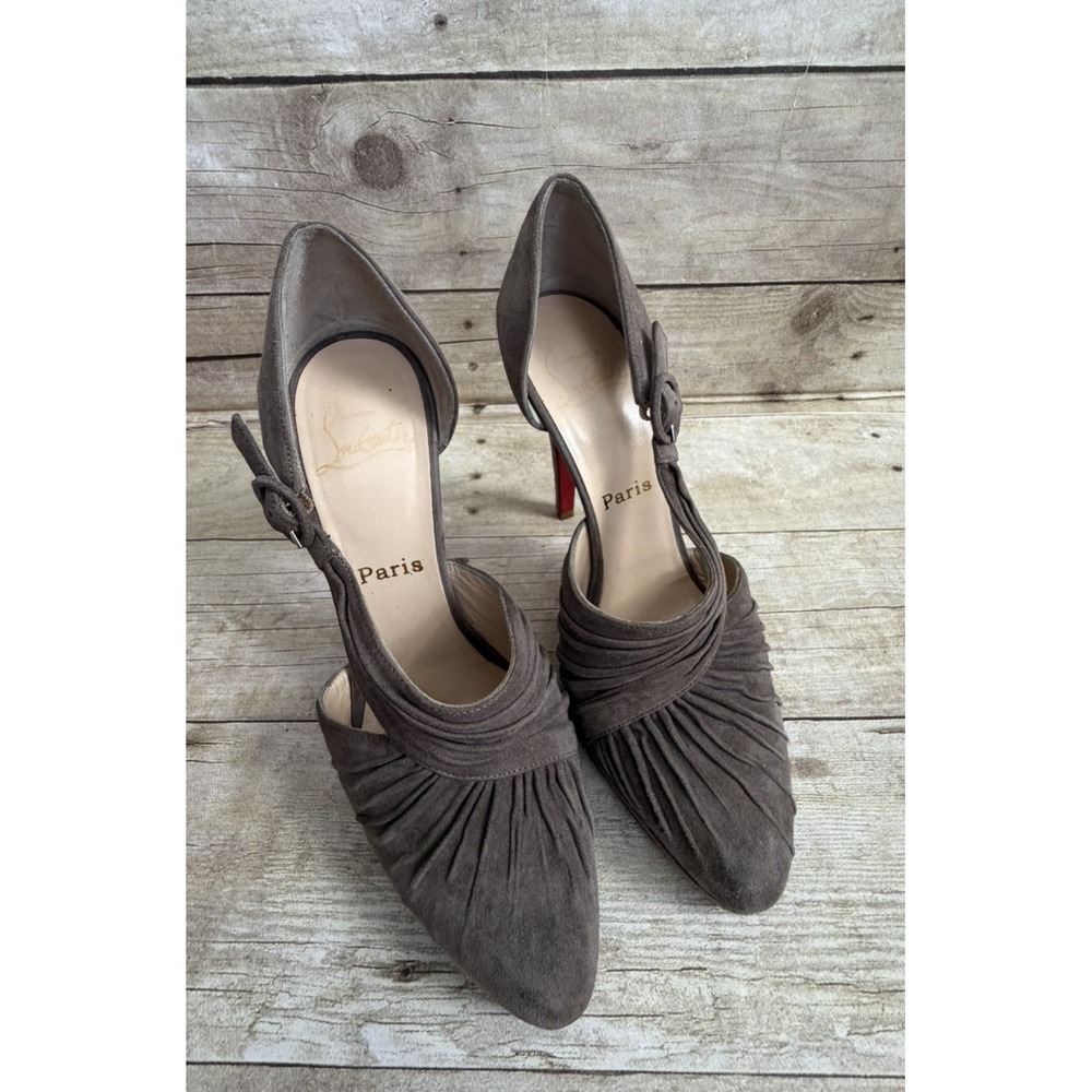 Christian Louboutin Drapiday Suede Tan Grey Stiletto Pumps 8.5, 39